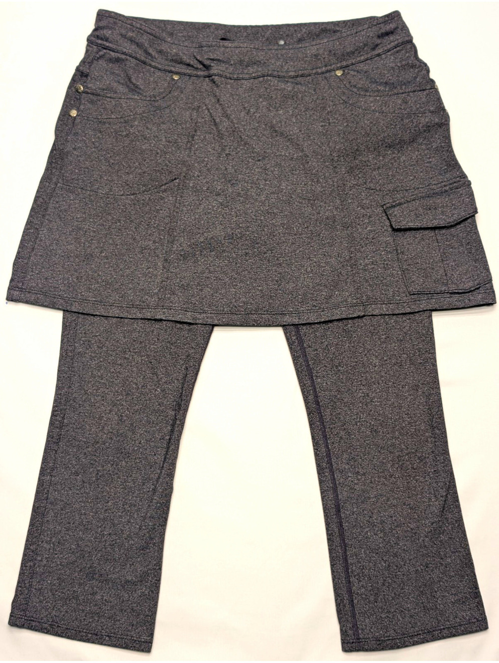 Athleta Bettona 2 in 1 Heathered Gray Skirted Capri Leggings Running Tennis Sz S